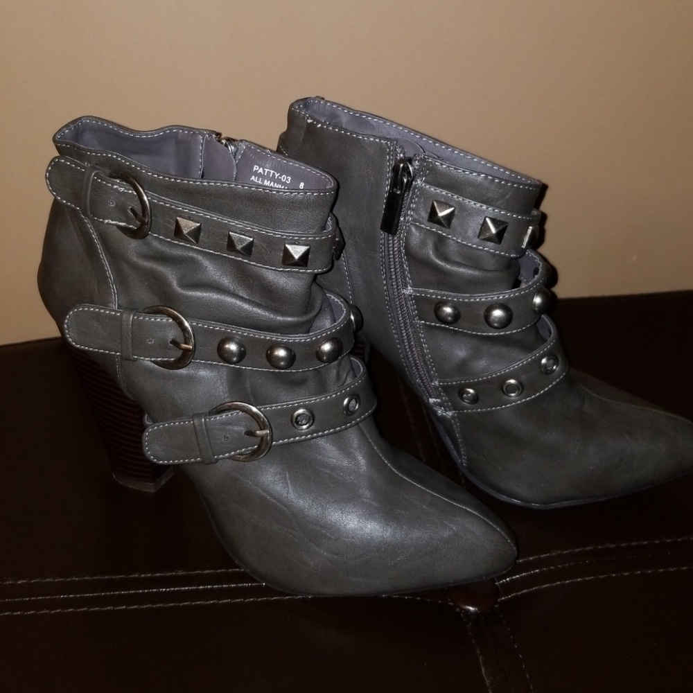 Bamboo Stud and Buckle Ankle Boots